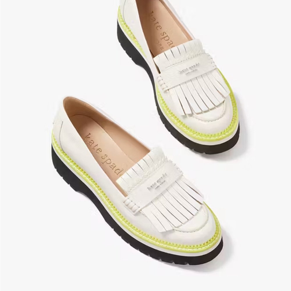 Kate Spade White and Yellow Flats with Fringe Detail New with box
